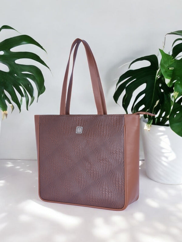 Texas Mirage Designer Big Tote Bag | Stylish & Functional Handcrafted Shoulder Bag for Mothers & Office Use | Premium Vegan Leatherrewq1 Mocha  Mirage