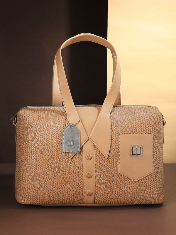 TEXAS Weave Women Handcrafted Designer Handbag for Women with Adjustable and Detachable Sling Strap | Vegan Leather Handbag | Perfect for everyday Office.. Sandstone Weave