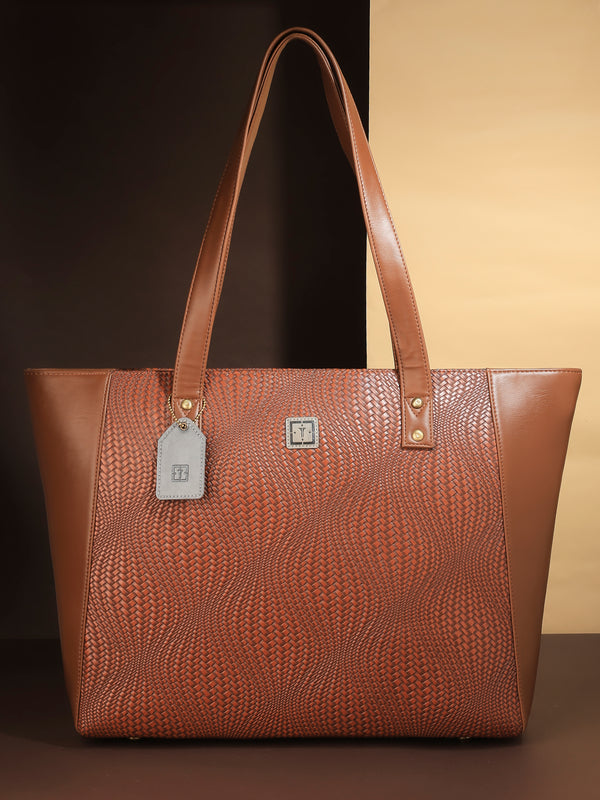 TEXAS Charm - Women's Handcrafted Tote Bag | Premium Vegan Leather, Spacious Shoulder Bag for Office, Travel & College | Fits Up to 15" Laptop .. Browny Charm