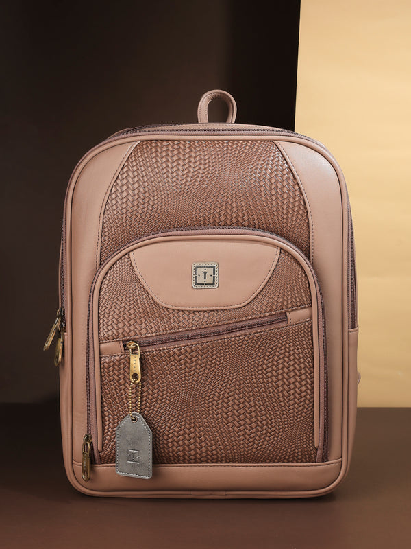 TEXAS Aura Premium Designer Vegan Leather Laptop Backpack | Fits 15.6-Inch Laptop, 14L Capacity | Unisex Office, Travel, School Bag.. Caramel Aura